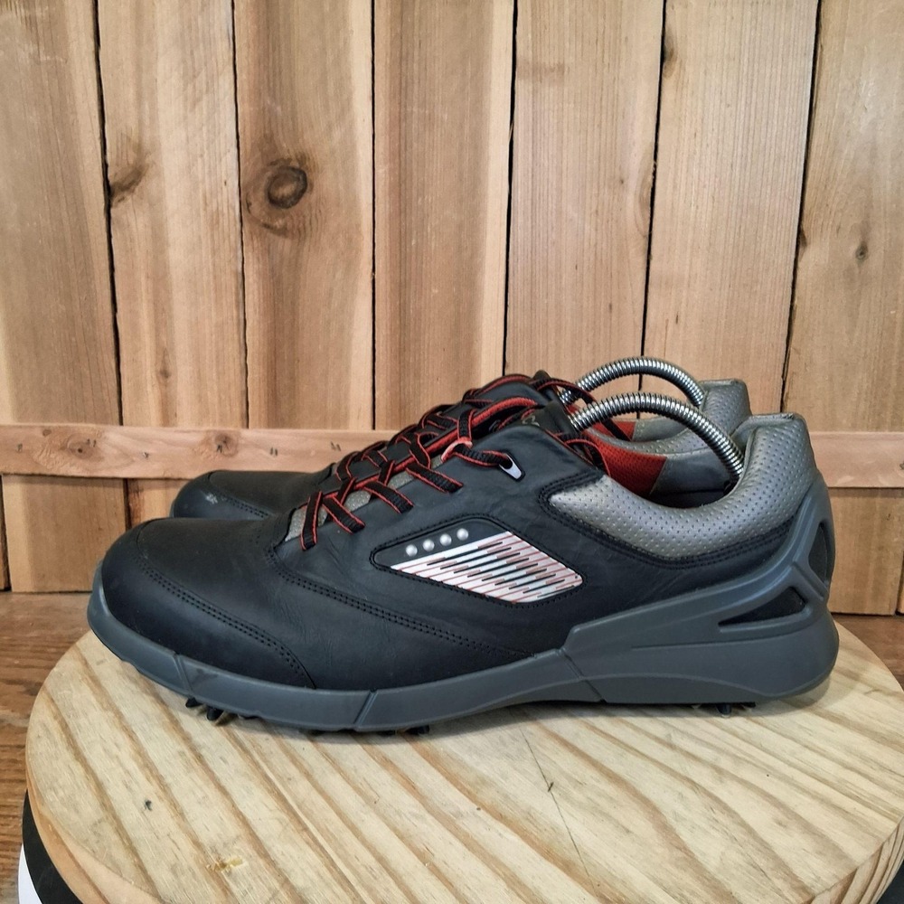 ECCO Base One Hydromax Golf Shoes Mens 12 46 EU Black Leather Spiked Sneakers